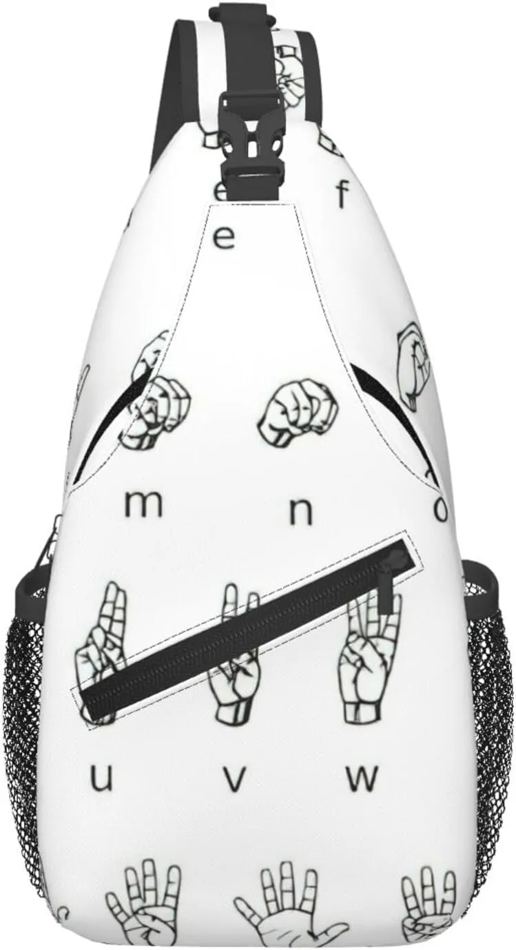 Sign Language Alphabet. Print Crossbody Bag Is Suitable For Outdoor Hiking, Work, And Daily Travel