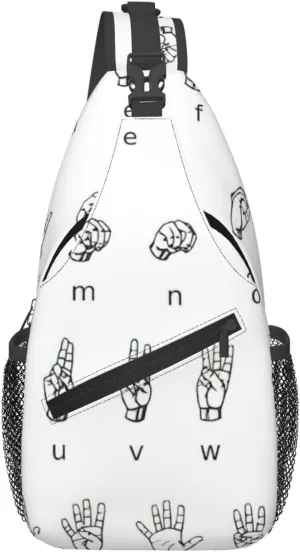 Sign Language Alphabet. Print Crossbody Bag Is Suitable For Outdoor Hiking, Work, And Daily Travel