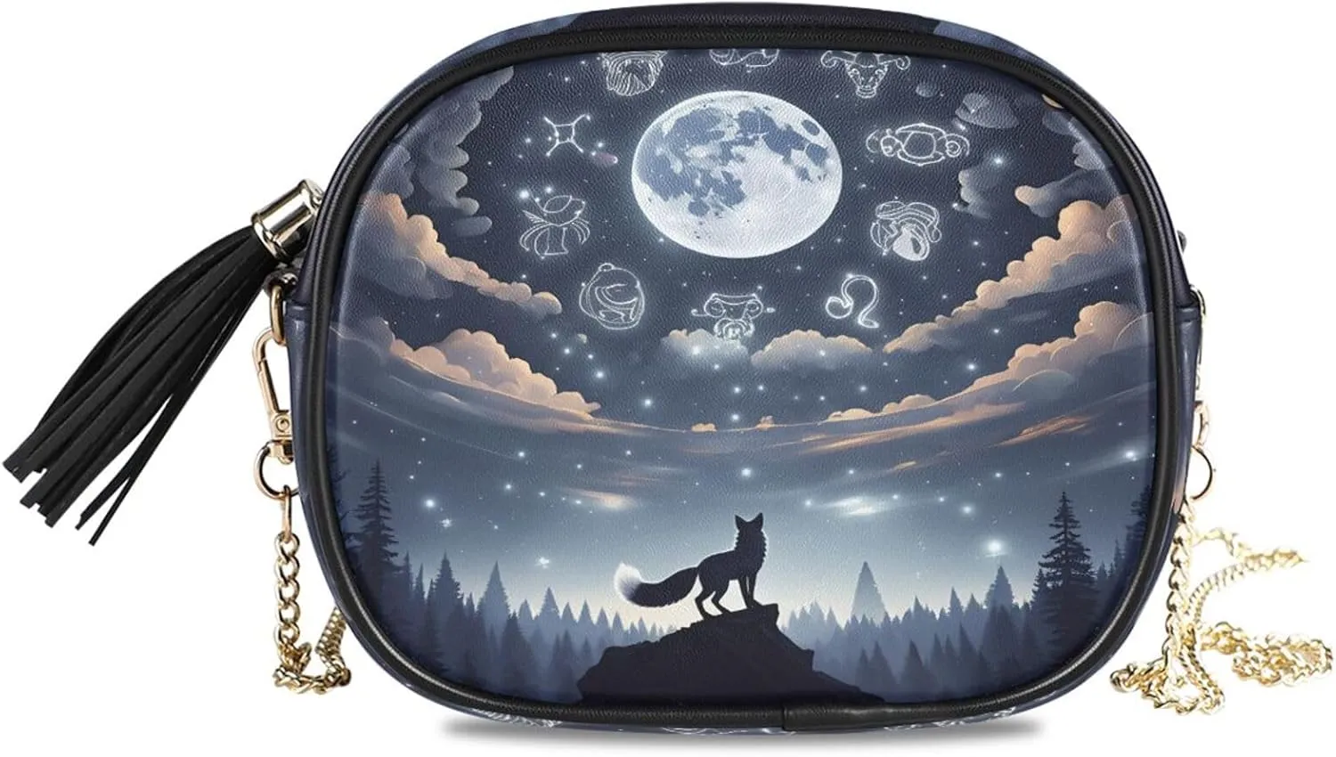 Sign Night Blue Wolf Crossbody Bags for Women Small Purses Leather Purse Handbags Crossbody Bag with Detachable Chain Clutch Purses Cell Phone Purse Evening Bag