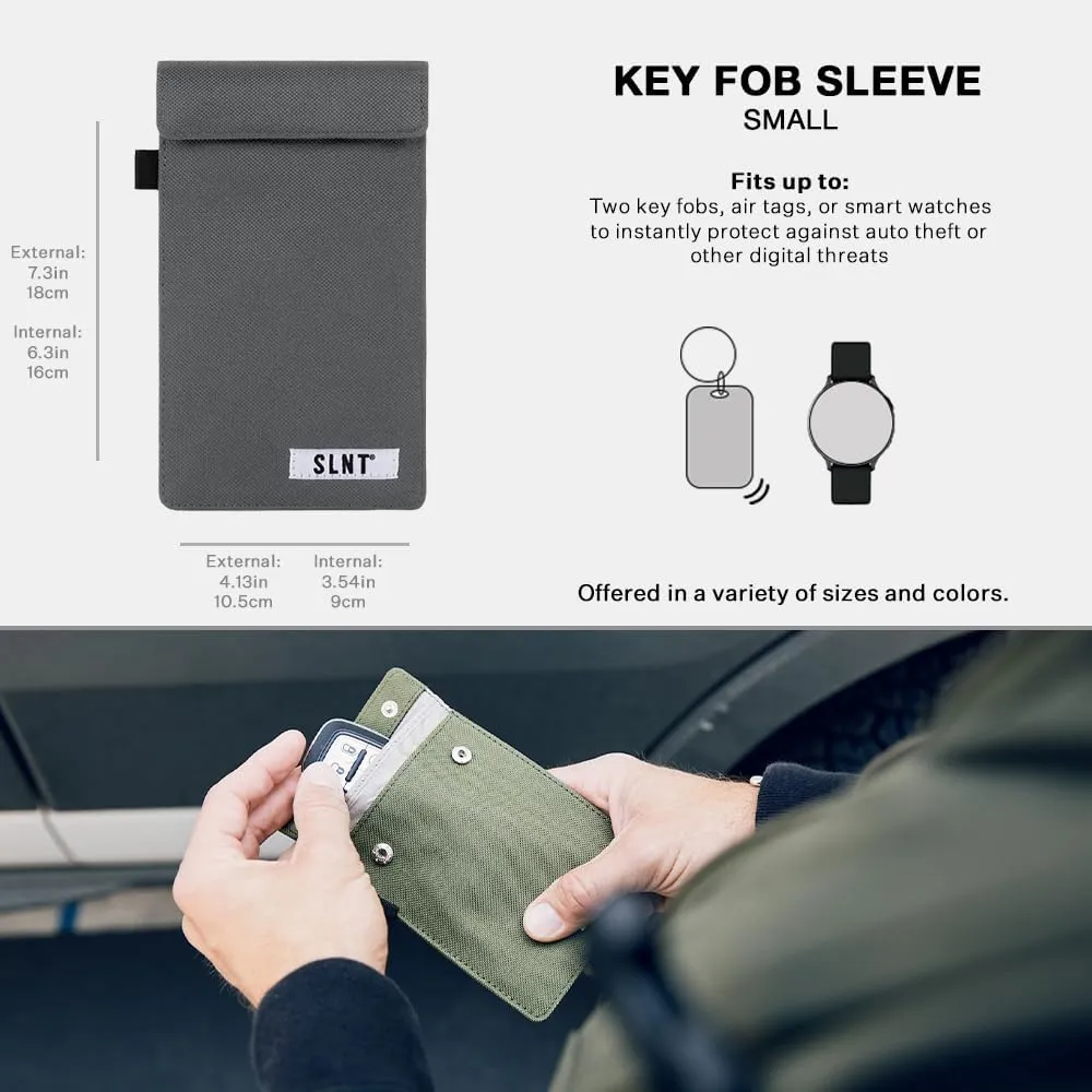 Silent Pocket Faraday Cage Key Fob Holder, Charcoal Grey, 4.3" x 3.5"