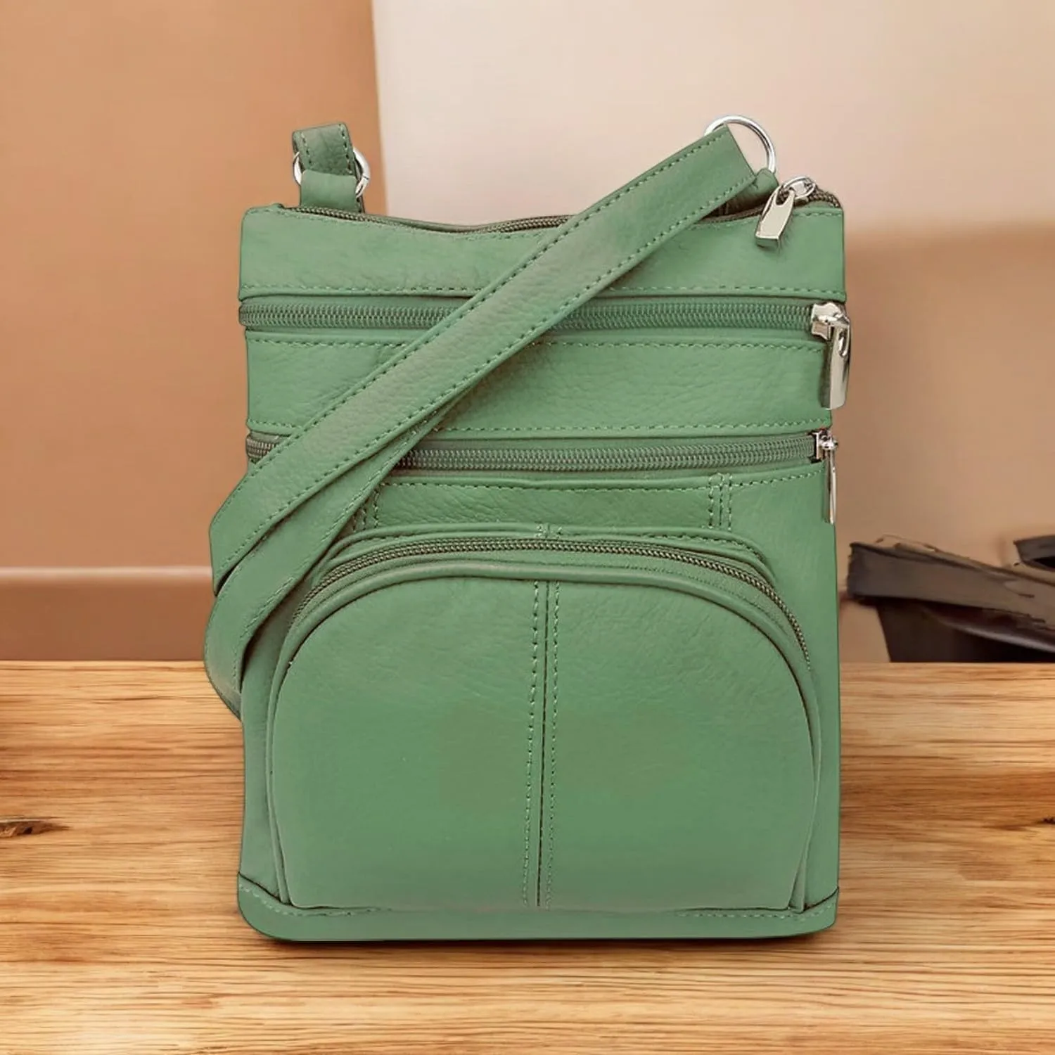 SILVERFEVER Women’s RFID-Blocking Crossbody Shoulder Bag - Top Grain Leather, Adjustable Strap, Multiple Pockets
