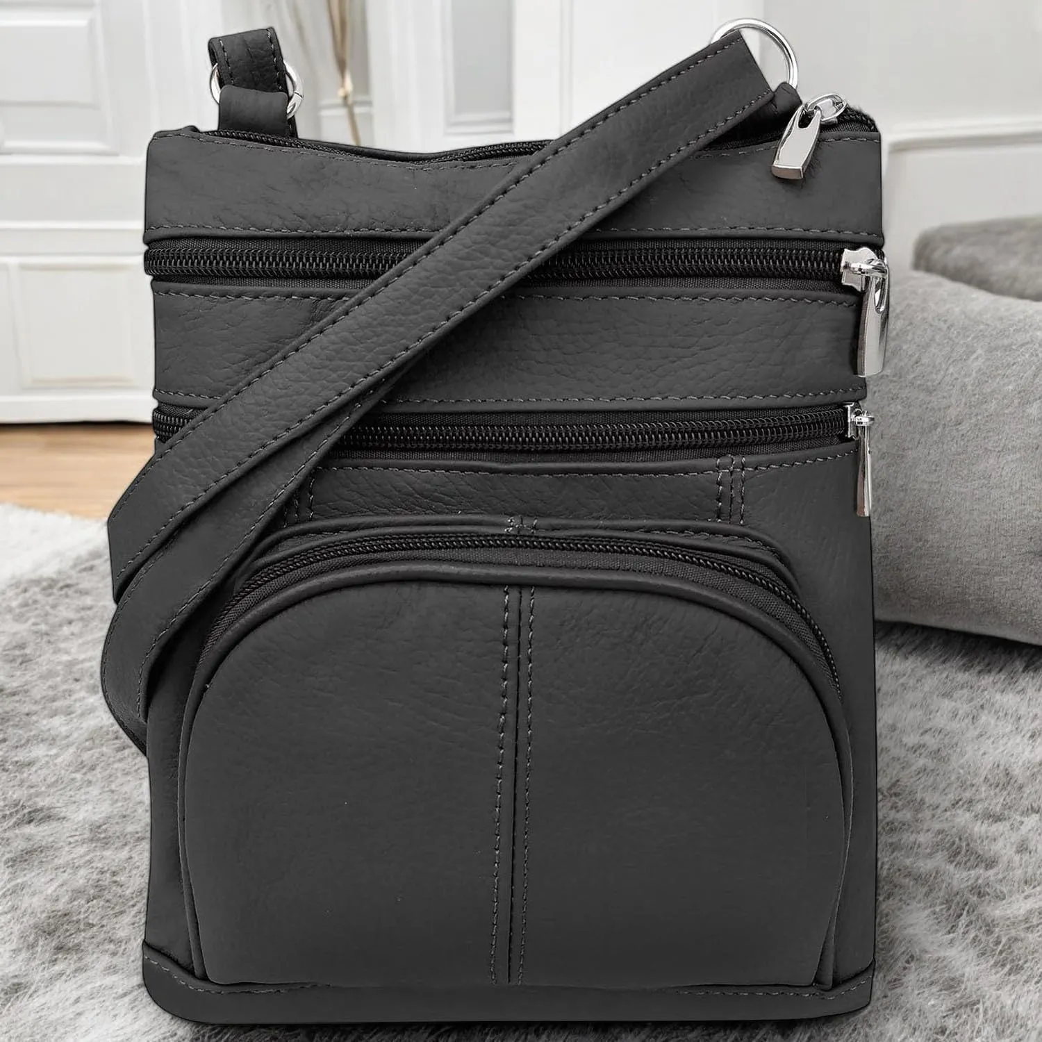 SILVERFEVER Women’s RFID-Blocking Crossbody Shoulder Bag - Top Grain Leather, Adjustable Strap, Multiple Pockets
