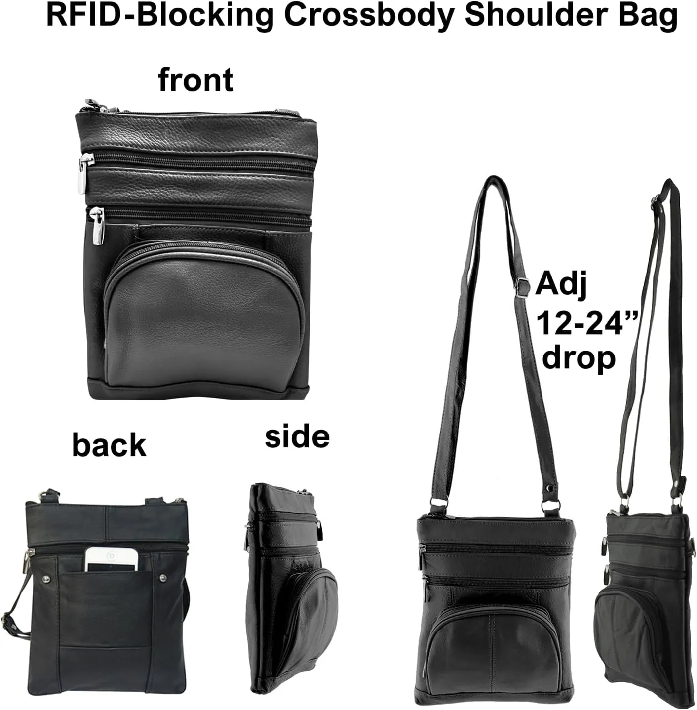 SILVERFEVER Women’s RFID-Blocking Crossbody Shoulder Bag - Top Grain Leather, Adjustable Strap, Multiple Pockets