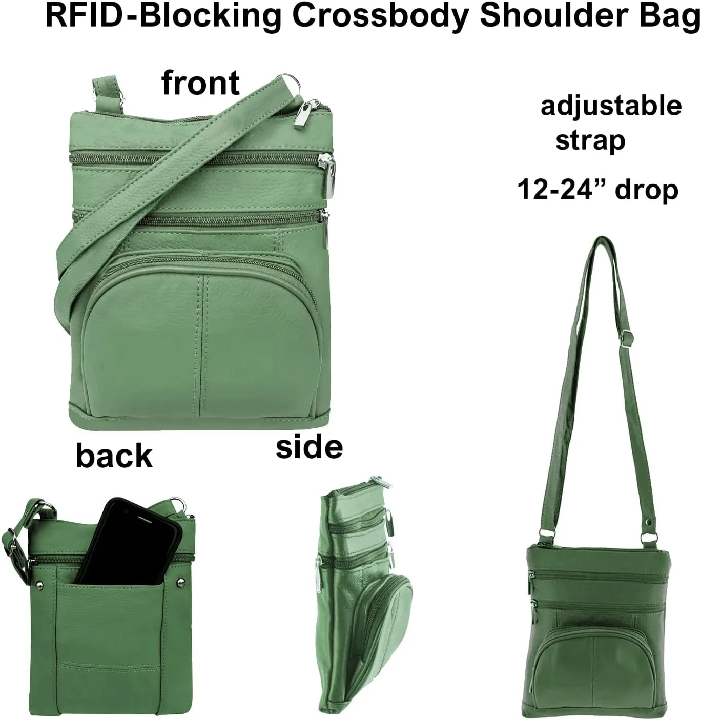SILVERFEVER Women’s RFID-Blocking Crossbody Shoulder Bag - Top Grain Leather, Adjustable Strap, Multiple Pockets