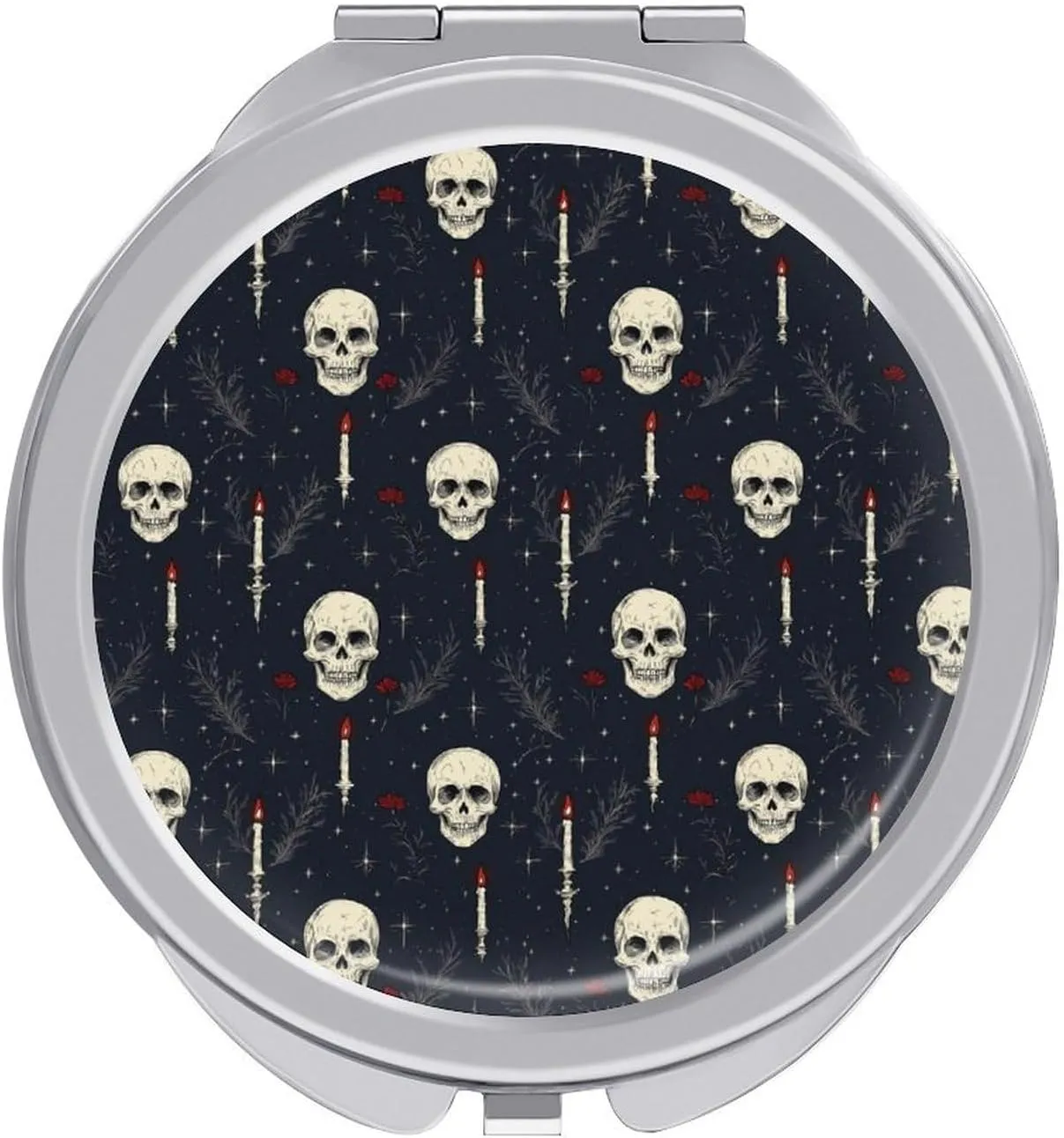 Skull Gothic Witchy Compact Mirror Pocket Mirror Portable Mini Makeup Mirror Handheld Double-Sided Magnifying