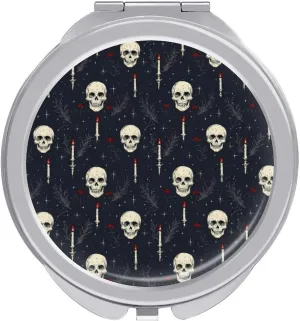 Skull Gothic Witchy Compact Mirror Pocket Mirror Portable Mini Makeup Mirror Handheld Double-Sided Magnifying