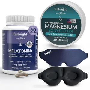 Sleep Essentials: Magnesium Body Butter 8oz, Melatonin  10 mg 60 Caps & Light Blocking Sleep Mask – Your Ultimate Trio for Better Sleep and Bedtime Comfort