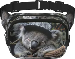 sleeping koala cap Print Trendy pack crossbod Square Double Layer Waist Bag Travel and Workout Accessory