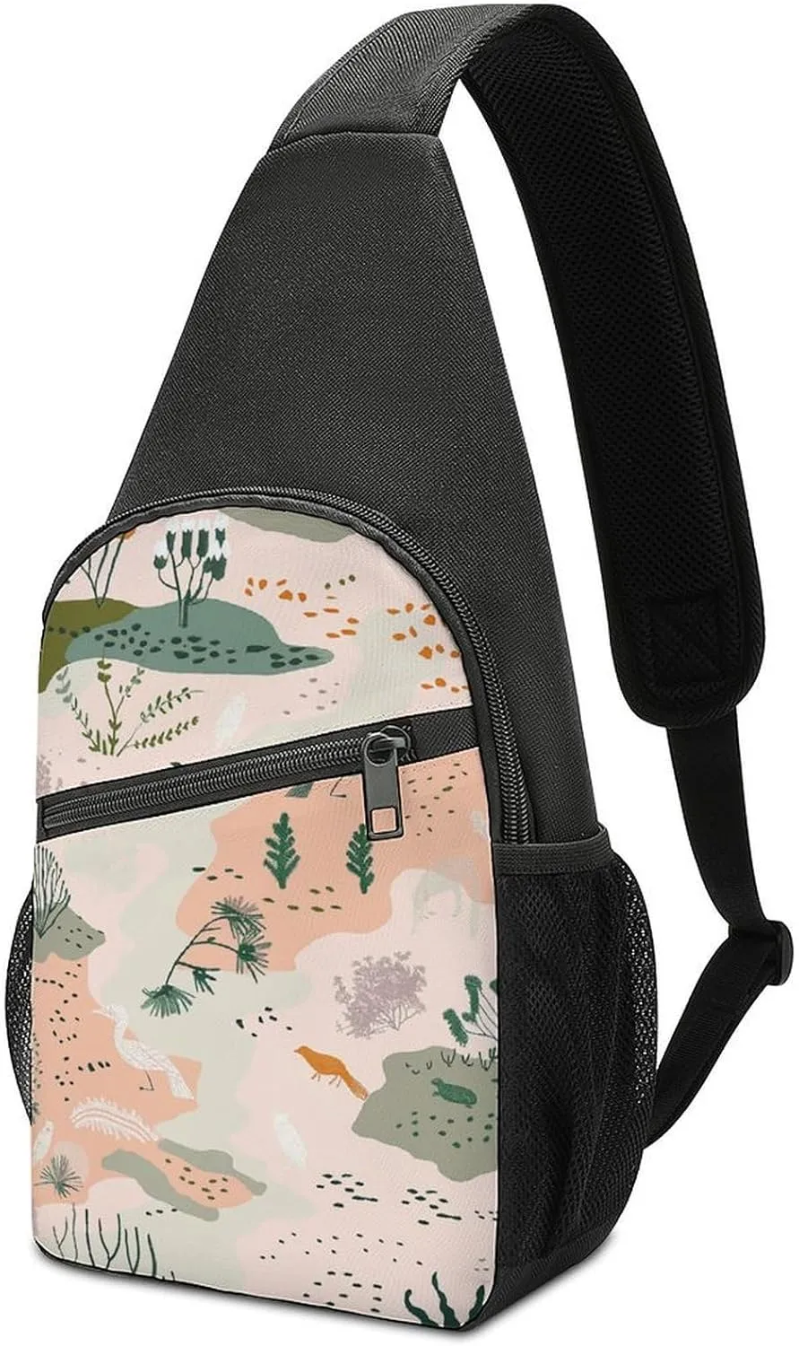 Sling Backpack Crossbody Sling Bag for Men Women Fanny Pack Animals And Vegetation Chest Bag for Hiking Traveling