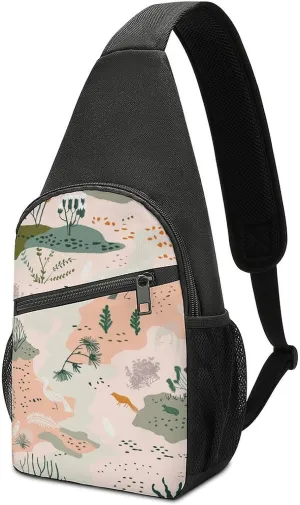 Sling Backpack Crossbody Sling Bag for Men Women Fanny Pack Animals And Vegetation Chest Bag for Hiking Traveling