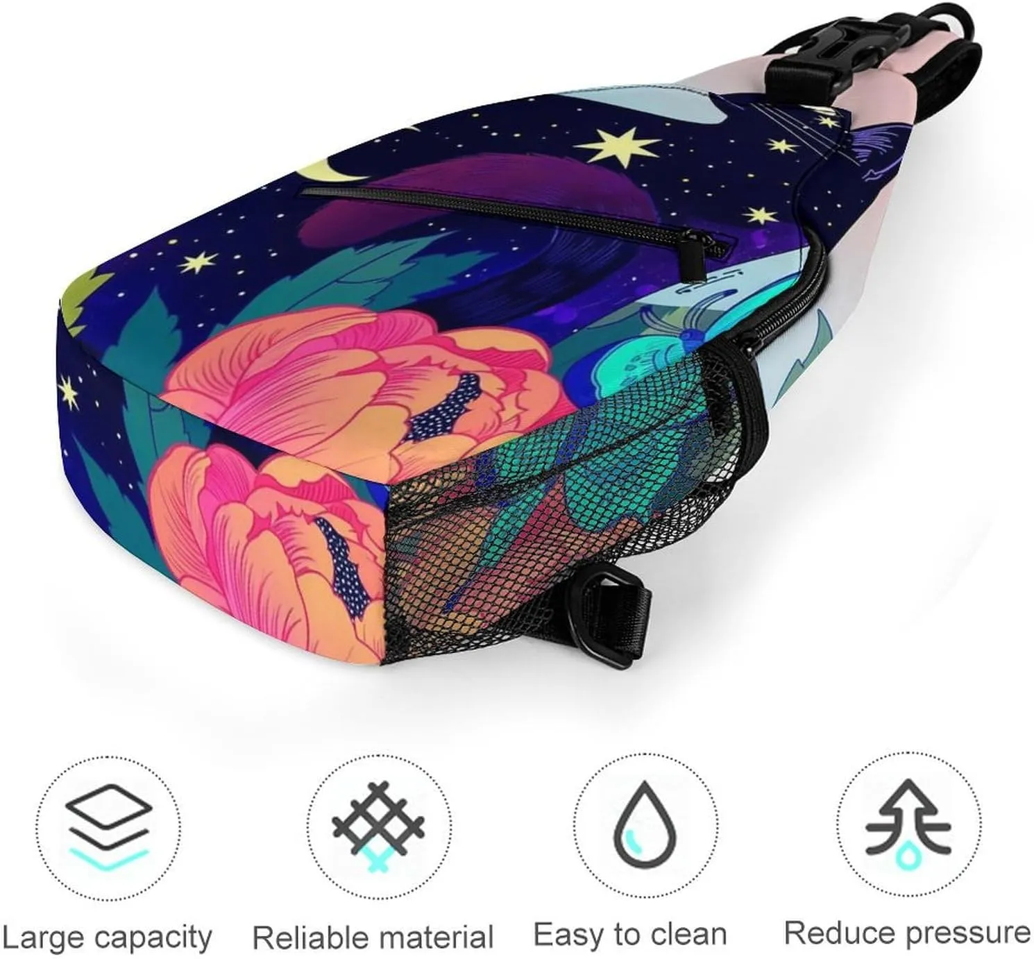 Sling Bag Backpack for Men Women Multipurpose Anti-Theft Satchel Bookbags Travel Rucksack Daypack Bookbag, Black Cat Flower Butterfly Starry Sky Dream Scene Art Shoulder Crossbody Bag Chest Pack