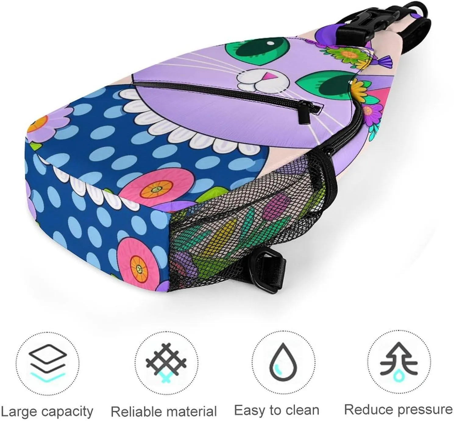 Sling Bag Backpack for Women Men Multipurpose Anti-Theft Gym Crossbody Sack Satchel Outdoor Hiking Backpack, Cartoon Cats Birds Flowers Childlike And Dreamy Art Chest Day Bag