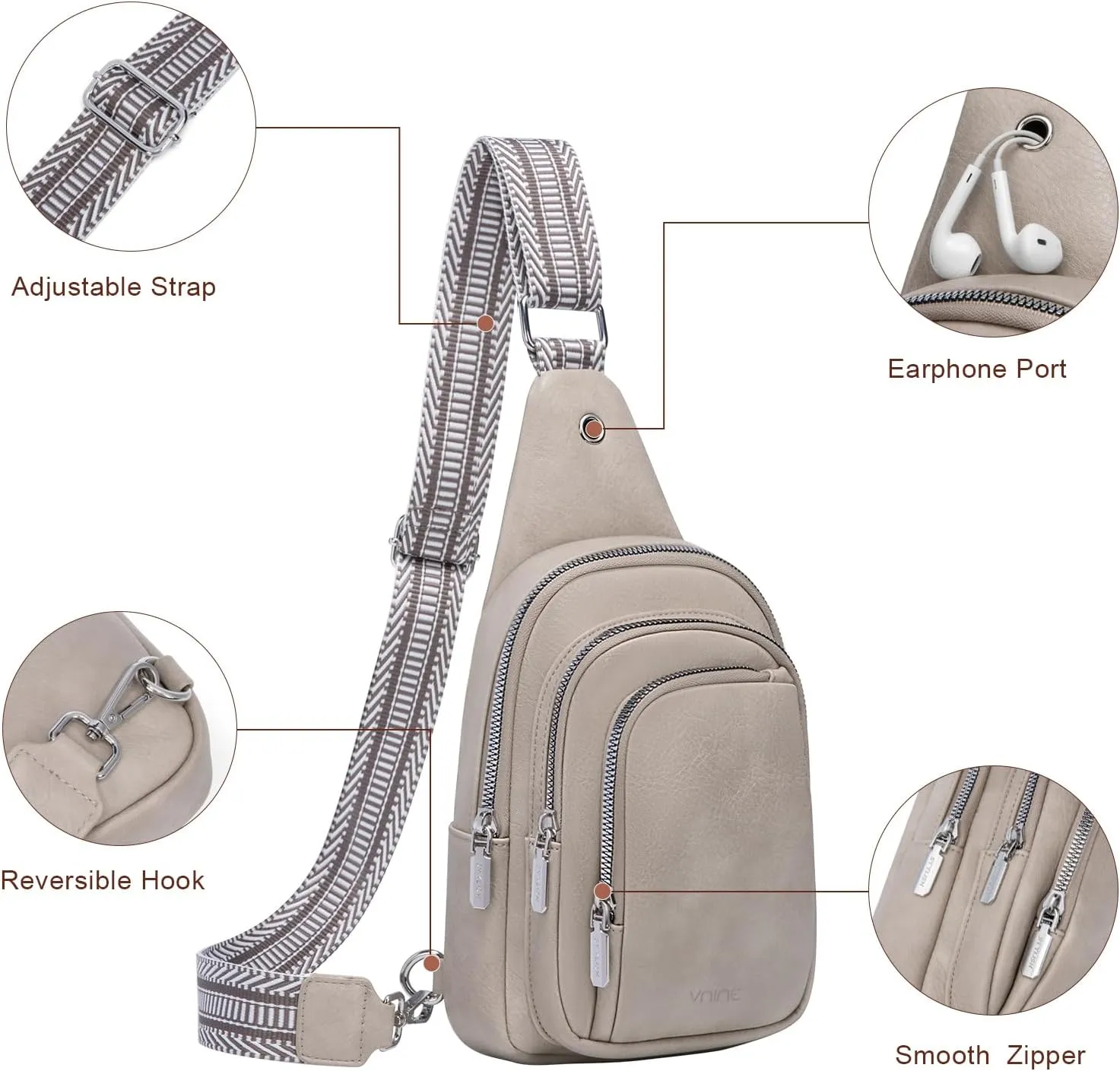 Sling Bag Crossbody Bags for Women: Leather Small Sling Backpack with 3 Pocket Fanny Packs Chest Bag for Dating Travel