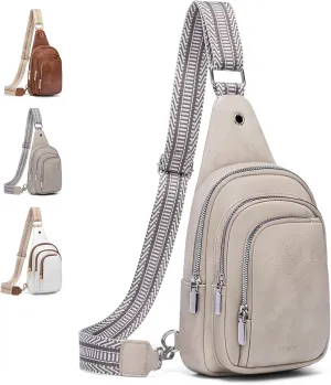 Sling Bag Crossbody Bags for Women: Leather Small Sling Backpack with 3 Pocket Fanny Packs Chest Bag for Dating Travel