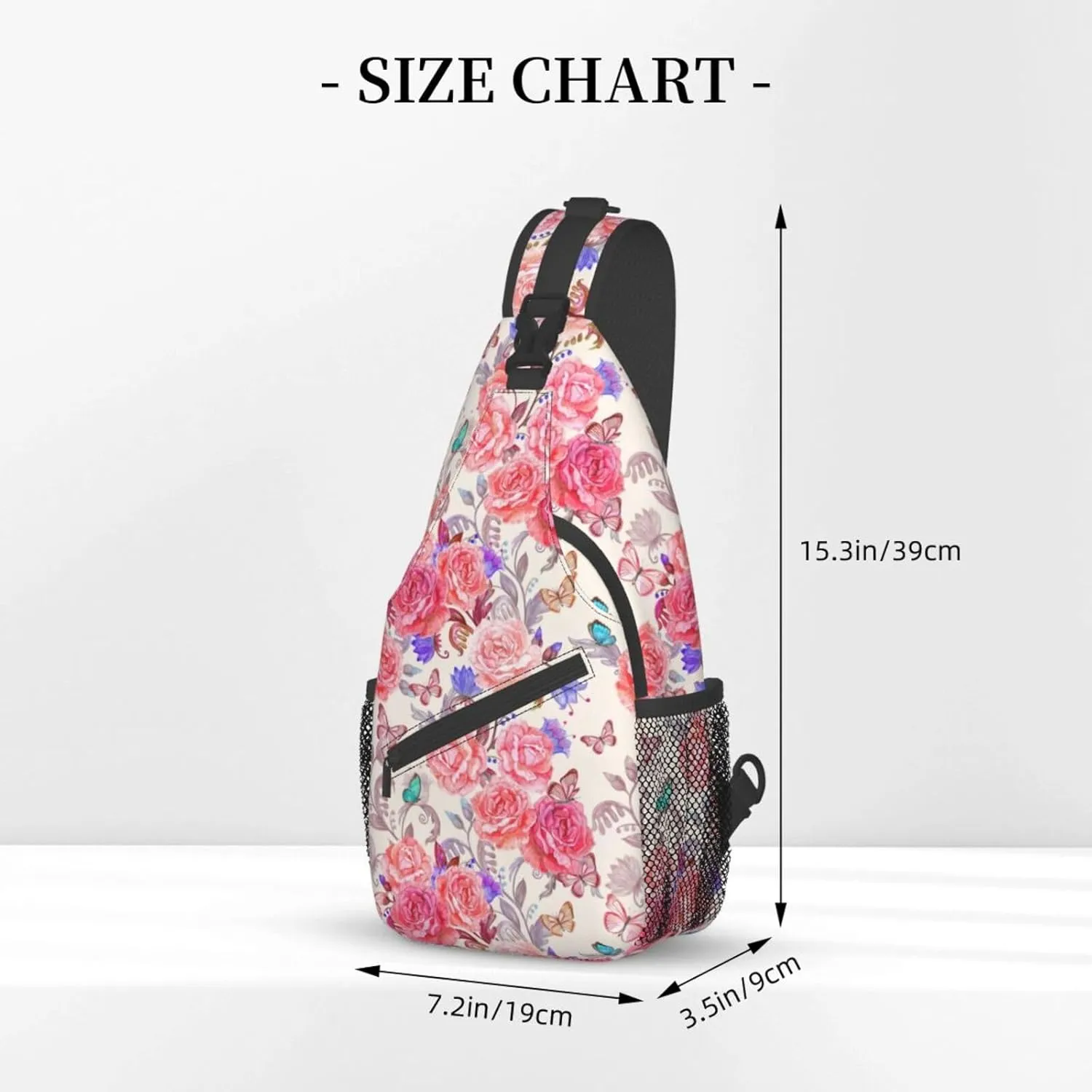Sling Bag Floral Rose With Leaves Spring Print Sling Backpack Crossbody Chest Bag Daypack For Hiking Travel