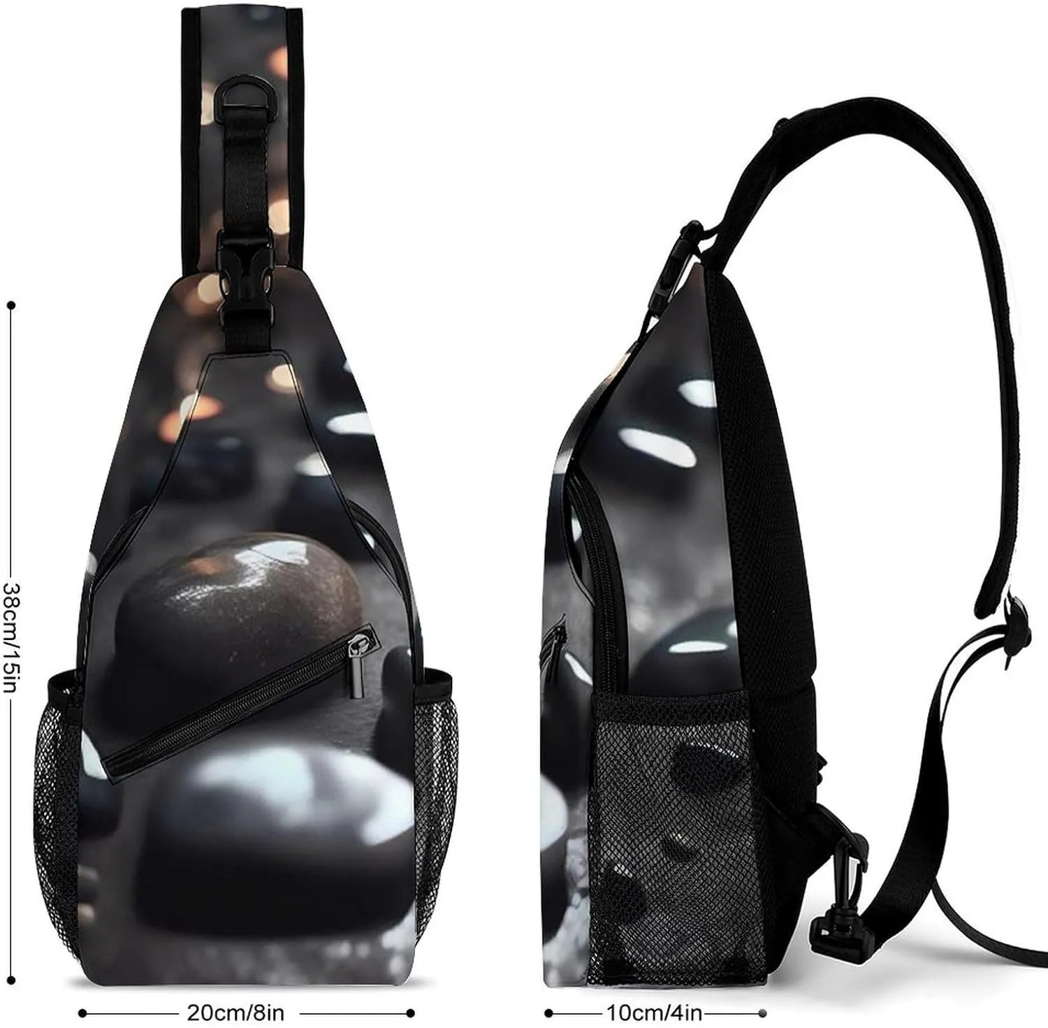 Sling Bag for Women Travel Crossbody Black Mystery Heart Stone Fanny Pack Casual Daypack Cross Body Chest Bag