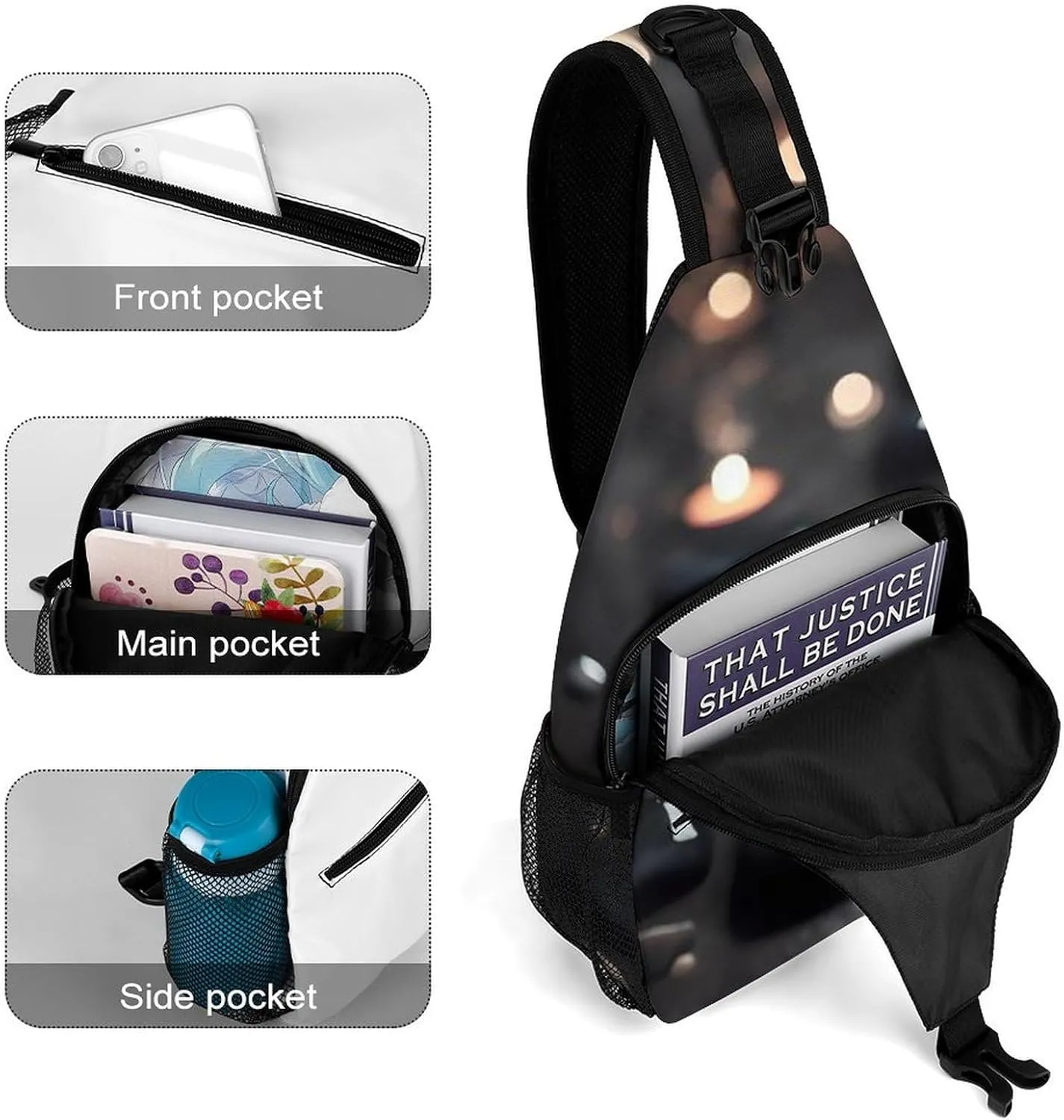 Sling Bag for Women Travel Crossbody Black Mystery Heart Stone Fanny Pack Casual Daypack Cross Body Chest Bag