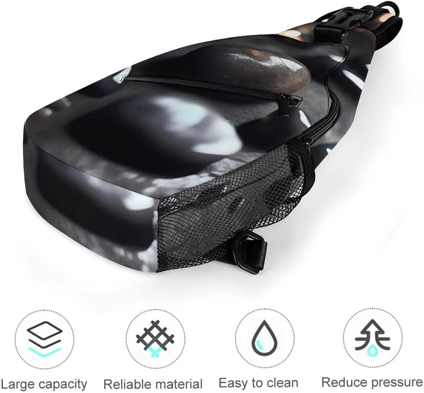 Sling Bag for Women Travel Crossbody Black Mystery Heart Stone Fanny Pack Casual Daypack Cross Body Chest Bag
