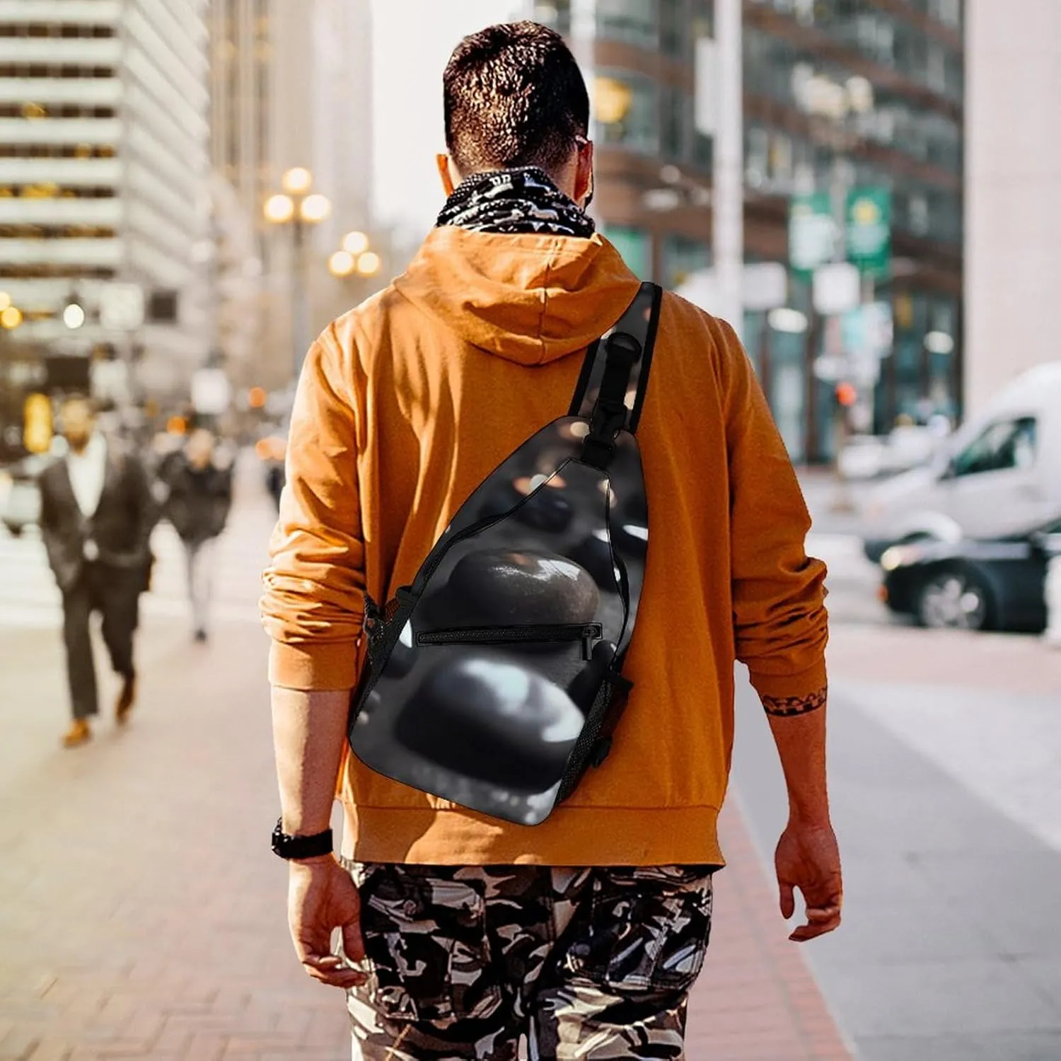 Sling Bag for Women Travel Crossbody Black Mystery Heart Stone Fanny Pack Casual Daypack Cross Body Chest Bag