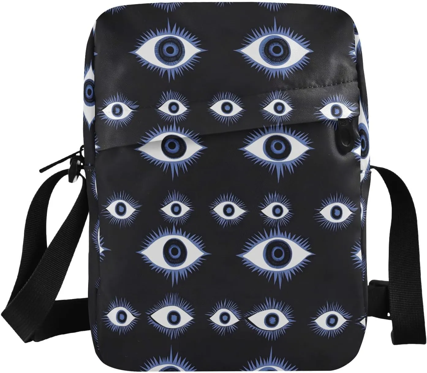 Sling Bag Purse Evil Eye Blue Print for Women Men, Small Crossbody Pouch with Adjustable Strap 6.6×2.5×9.4 IN
