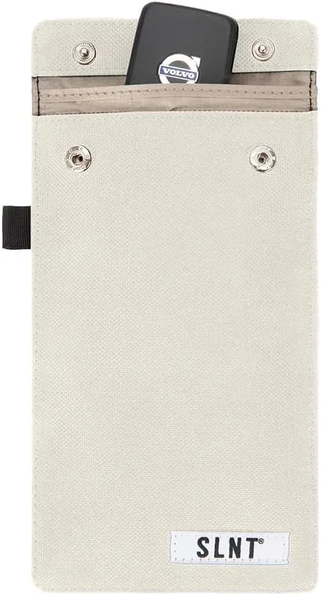 SLNT Signal Blocking Faraday Key Fob Case with Silent Pocket - Car Anti Theft Device Shields Against All Signal Types, Including RFID Blocking & Durable Faraday Bag, Fits Most Keyfobs (Natural, Small)