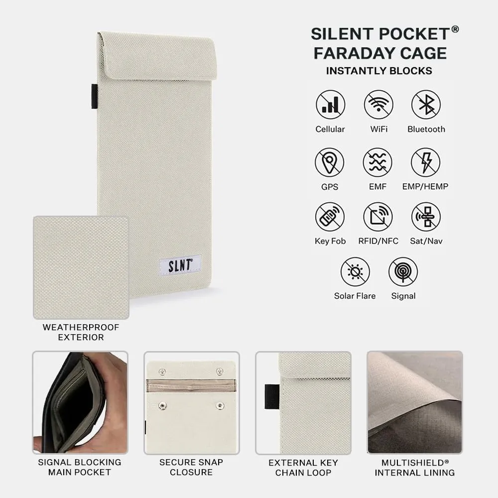 SLNT Signal Blocking Faraday Key Fob Case with Silent Pocket - Car Anti Theft Device Shields Against All Signal Types, Including RFID Blocking & Durable Faraday Bag, Fits Most Keyfobs (Natural, Small)