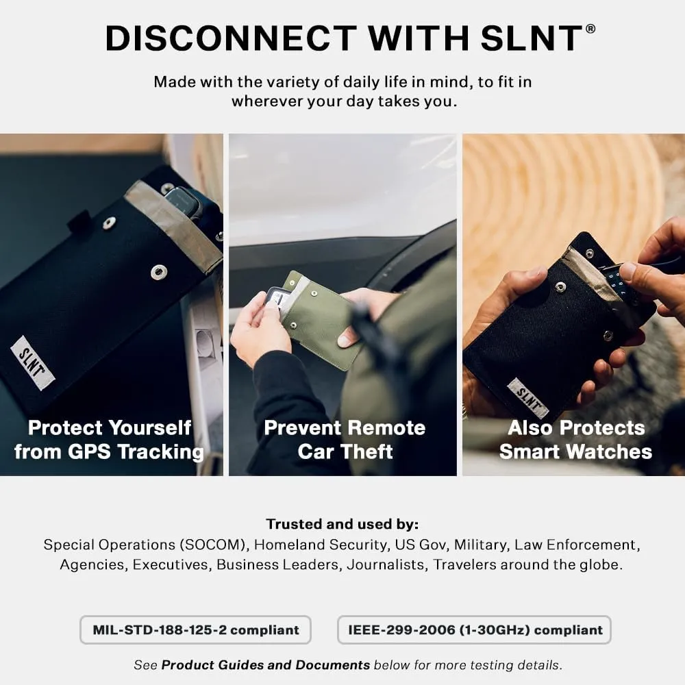SLNT Signal Blocking Faraday Key Fob Case with Silent Pocket - Car Anti Theft Device Shields Against All Signal Types, Including RFID Blocking & Durable Faraday Bag, Fits Most Keyfobs (Natural, Small)