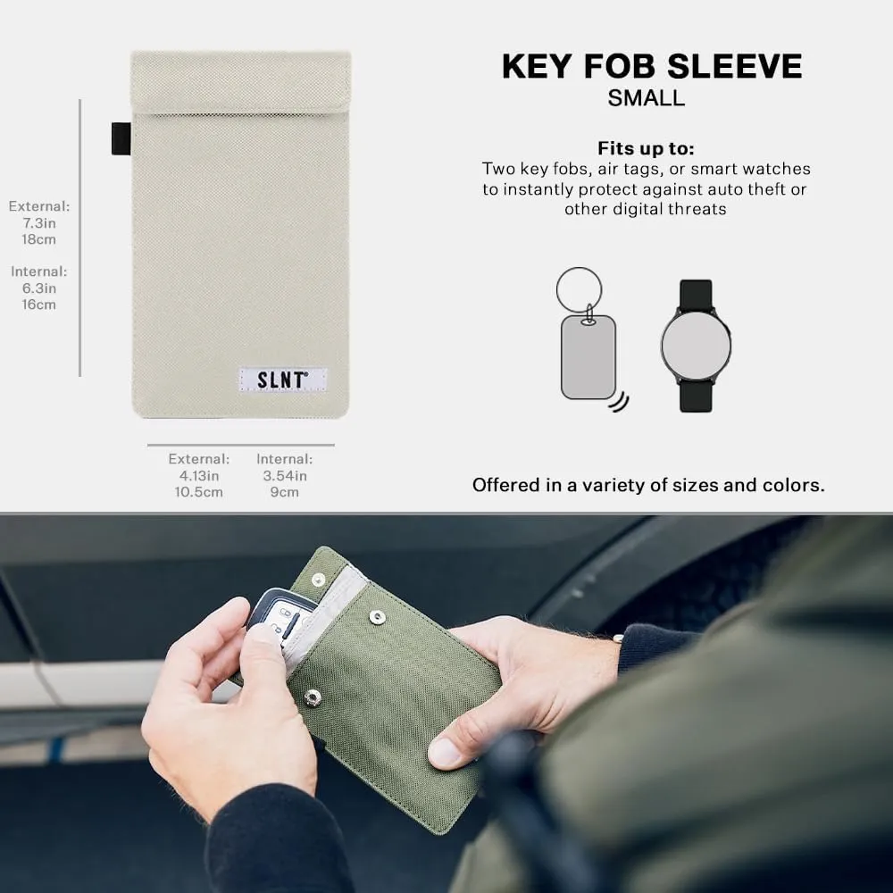SLNT Signal Blocking Faraday Key Fob Case with Silent Pocket - Car Anti Theft Device Shields Against All Signal Types, Including RFID Blocking & Durable Faraday Bag, Fits Most Keyfobs (Natural, Small)