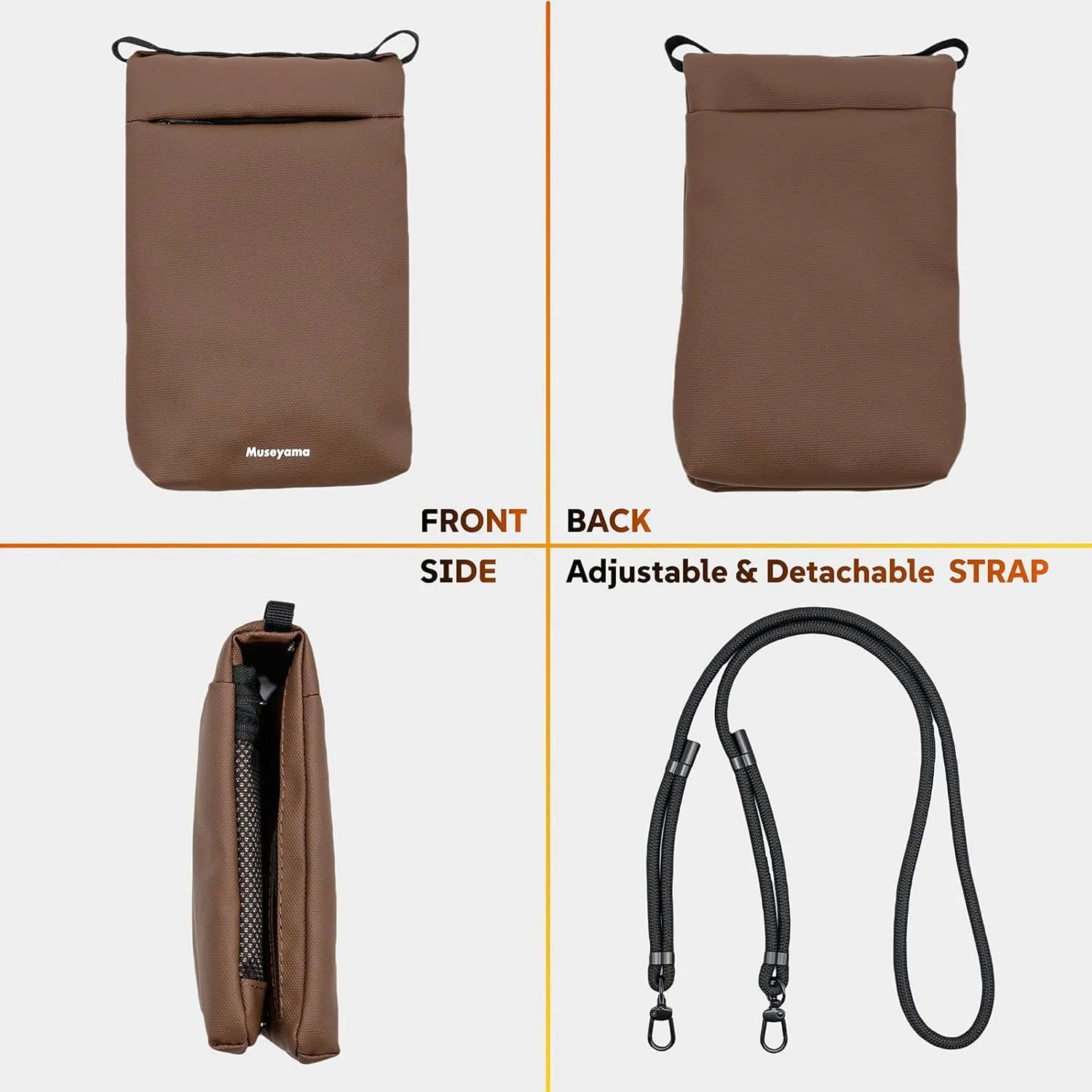 Small Crossbody Bag – Lightweight Foldable Water-Resistant Phone Purse with Adjustable/Detachable Strap