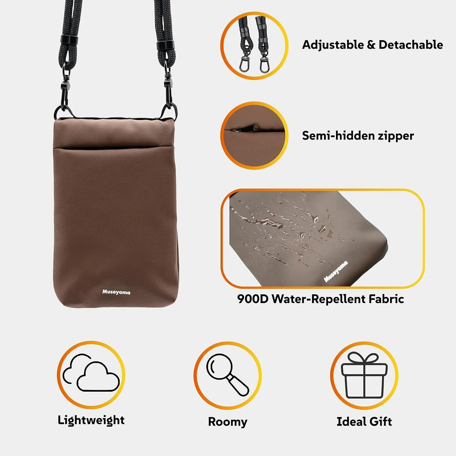 Small Crossbody Bag – Lightweight Foldable Water-Resistant Phone Purse with Adjustable/Detachable Strap