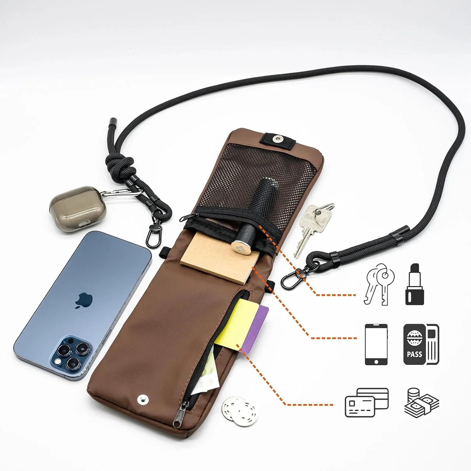 Small Crossbody Bag – Lightweight Foldable Water-Resistant Phone Purse with Adjustable/Detachable Strap