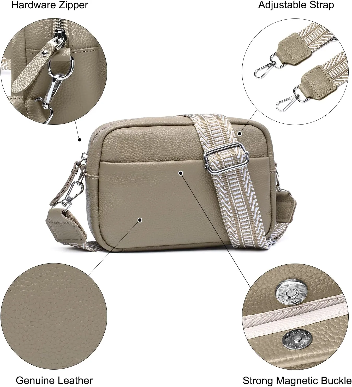 Small Crossbody Bags for Women Genuine Leather, Guitar Strap Shoulder Handbag Purse Camera Bag with Rfid Card Slots