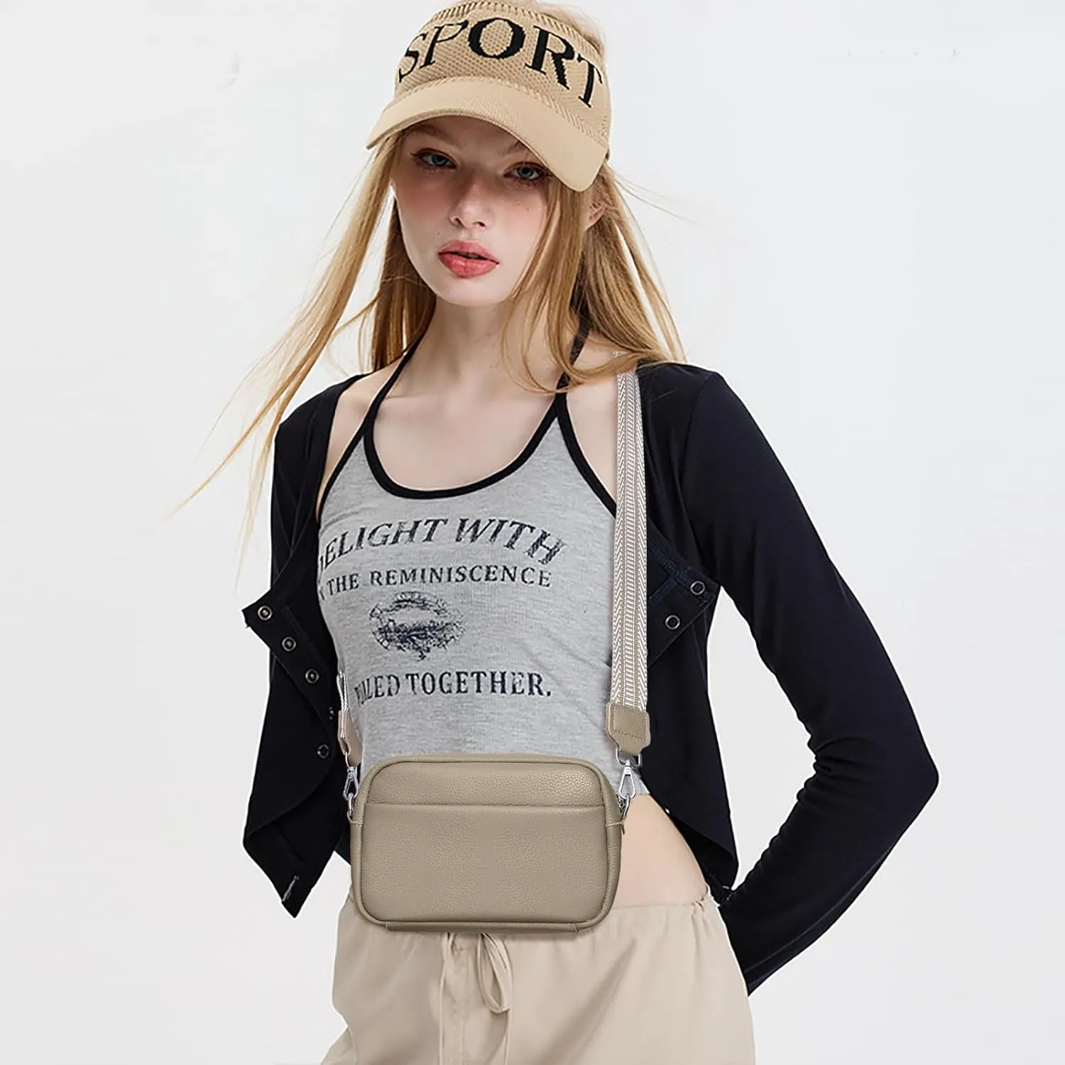 Small Crossbody Bags for Women Genuine Leather, Guitar Strap Shoulder Handbag Purse Camera Bag with Rfid Card Slots