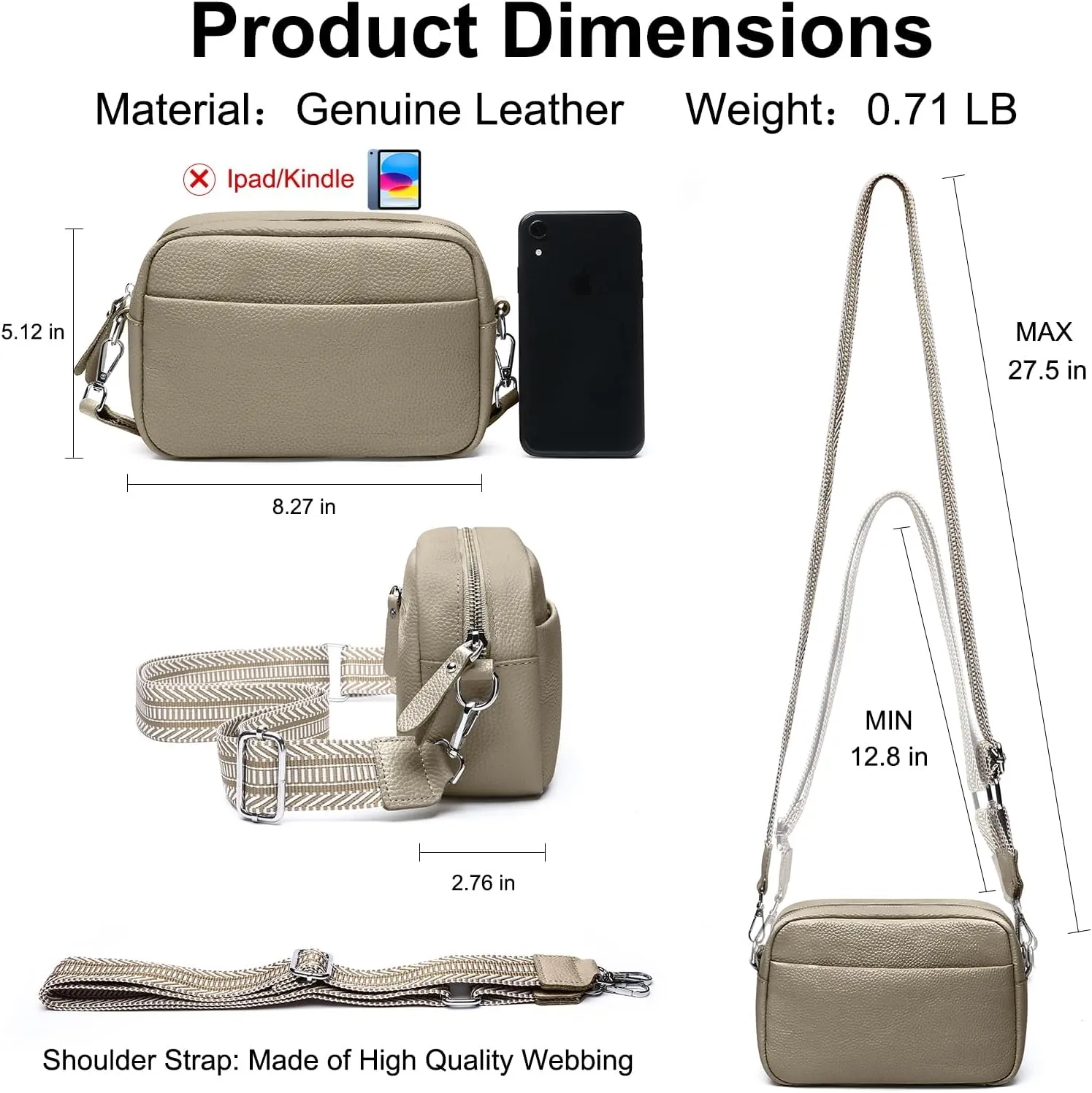 Small Crossbody Bags for Women Genuine Leather, Guitar Strap Shoulder Handbag Purse Camera Bag with Rfid Card Slots