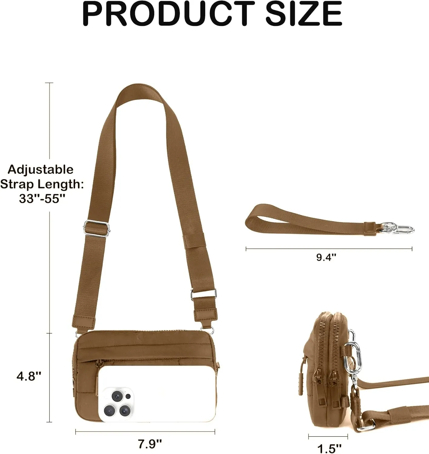 Small Crossbody Bags for Women Nylon Quilted Wristlet RFID Wallets with 4 Zipper Carry All Purse Credit Card Holder