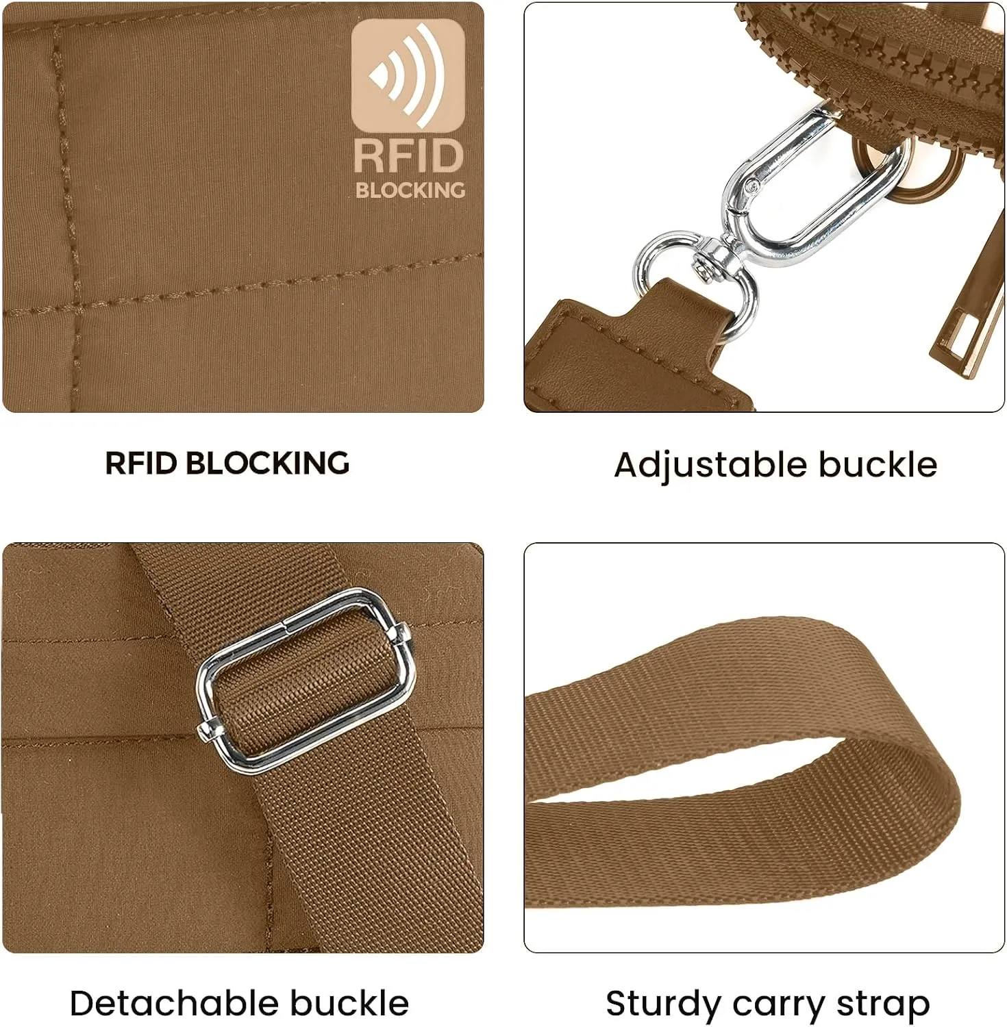 Small Crossbody Bags for Women Nylon Quilted Wristlet RFID Wallets with 4 Zipper Carry All Purse Credit Card Holder