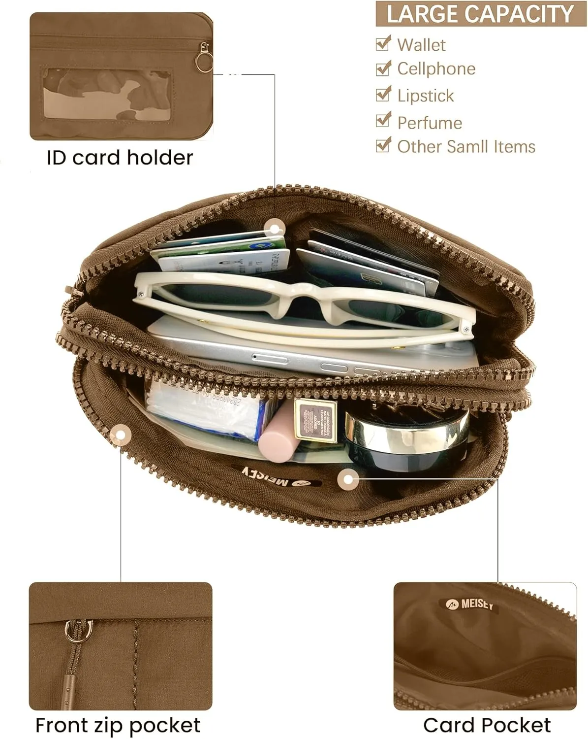 Small Crossbody Bags for Women Nylon Quilted Wristlet RFID Wallets with 4 Zipper Carry All Purse Credit Card Holder