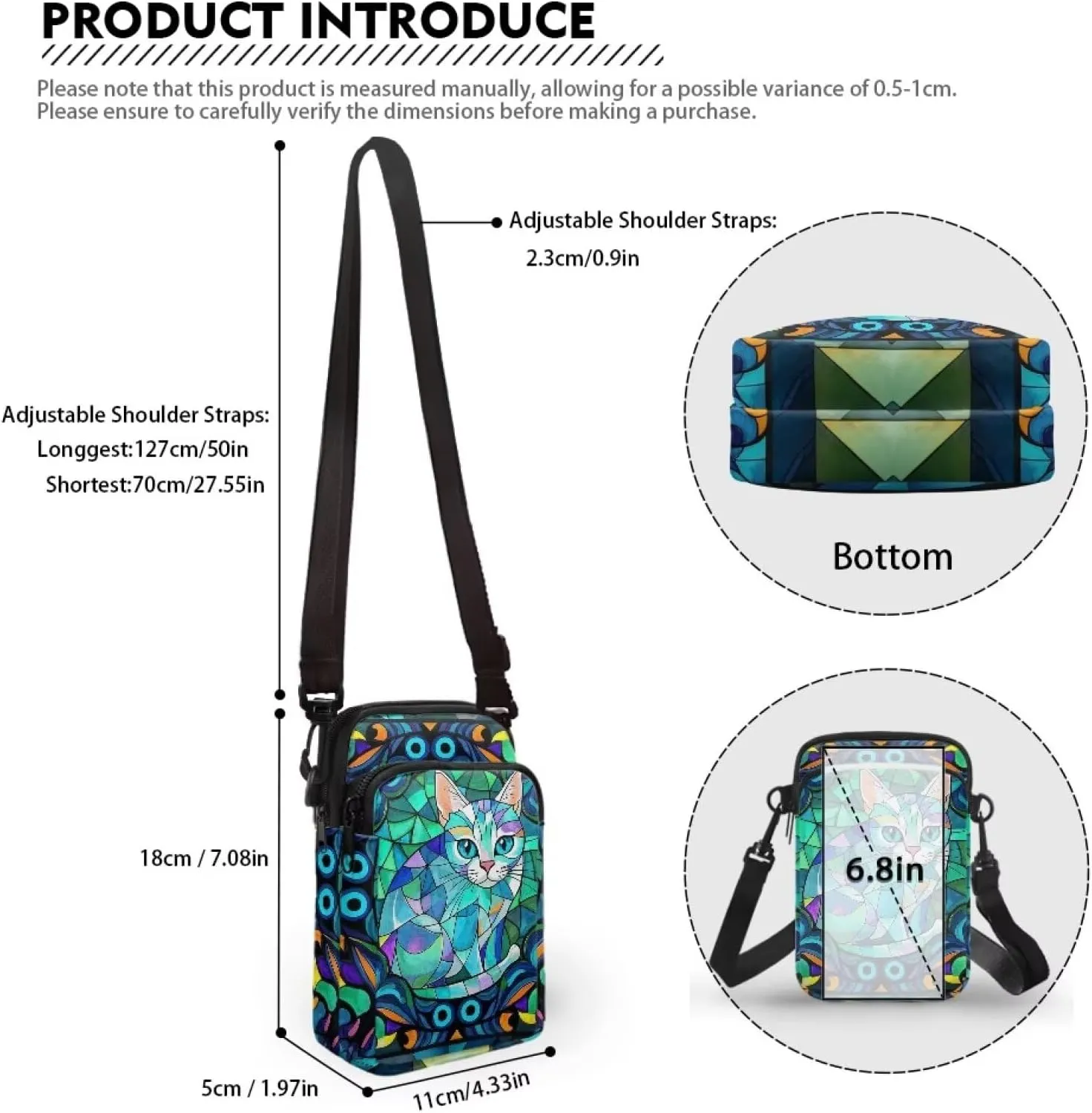 Small Crossbody Bags for Women Peacock Birds Cell Phone Purses, Skulls Print Sling Handbags Travel Pouch Wallet