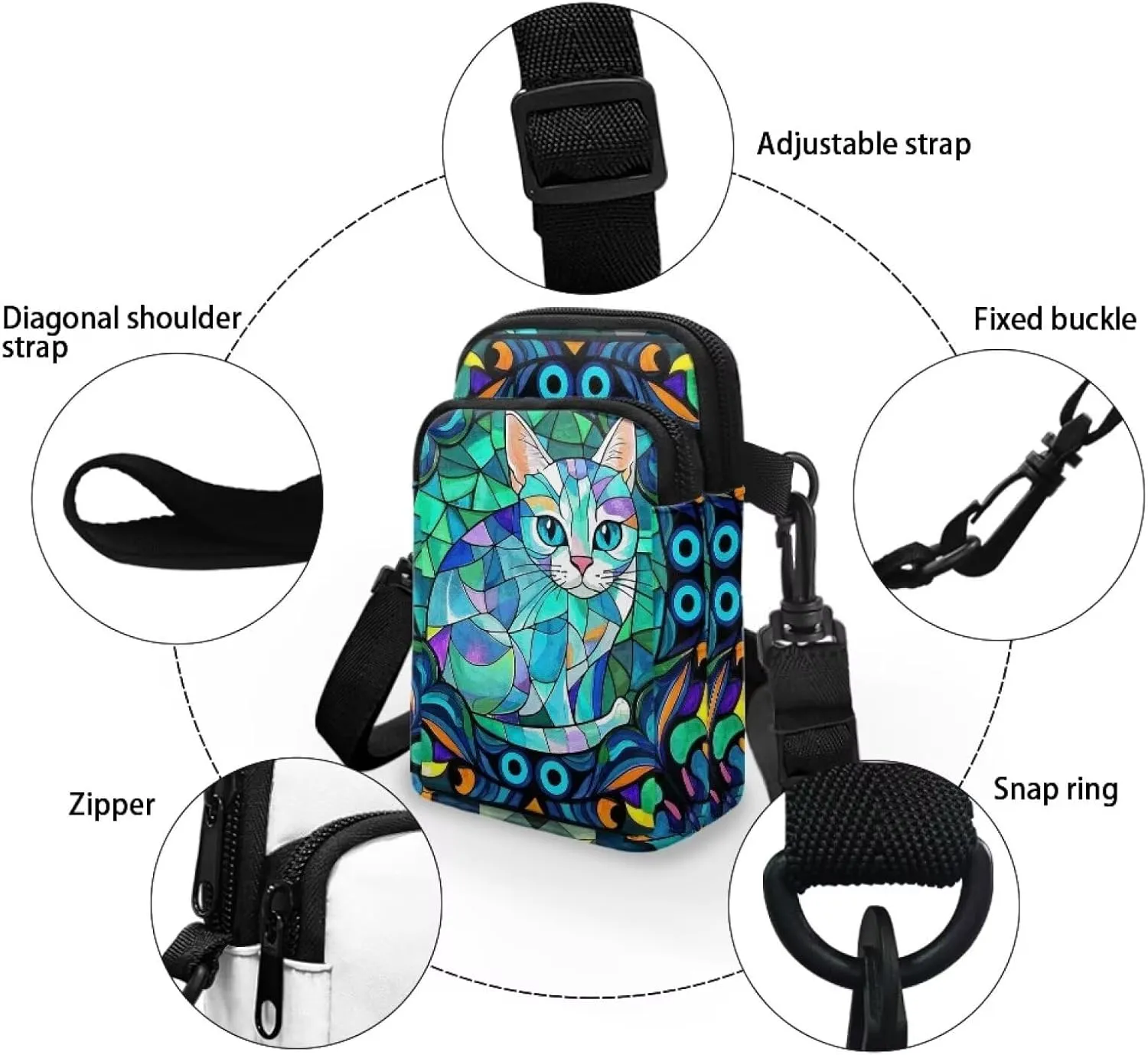 Small Crossbody Bags for Women Peacock Birds Cell Phone Purses, Skulls Print Sling Handbags Travel Pouch Wallet