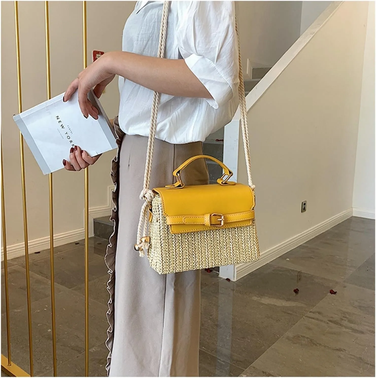 Small Cute Beach Bags for Women Straw Purses for Women Summer Purse Vacation Handbags Crossbody Bags Shoulder Bag(Yellow)
