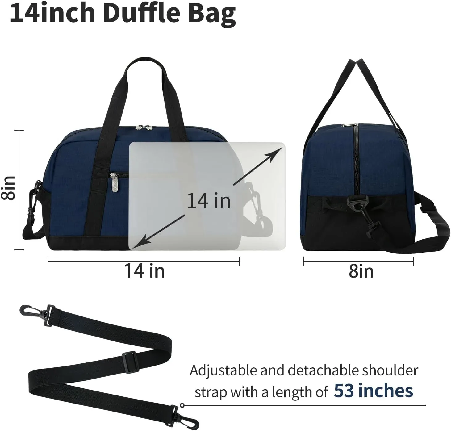 Small Gym Bag 14 inch lightweight Carry On Mini Duffel Bag for Travel Sport - Navy Blue