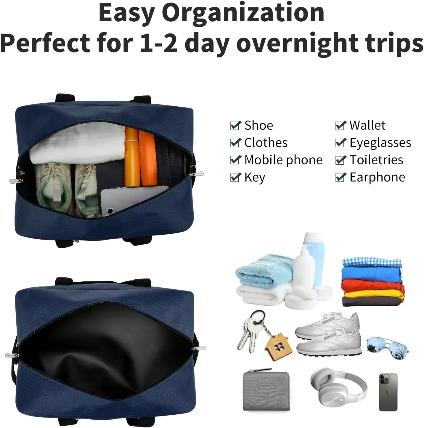 Small Gym Bag 14 inch lightweight Carry On Mini Duffel Bag for Travel Sport - Navy Blue