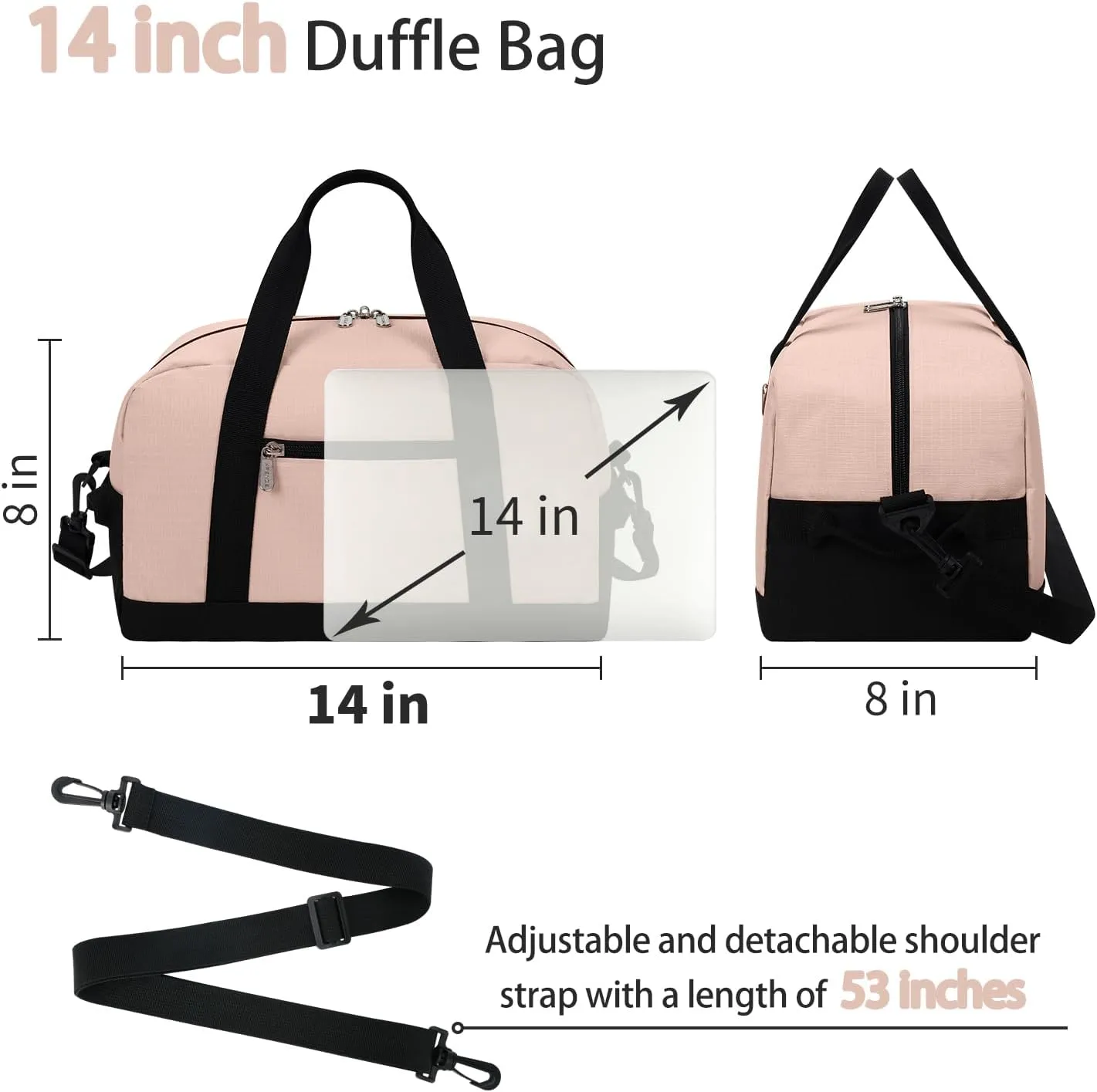 Small Gym Bag 14 inch lightweight Carry On Mini Duffel Bag for Travel Sport - Pink