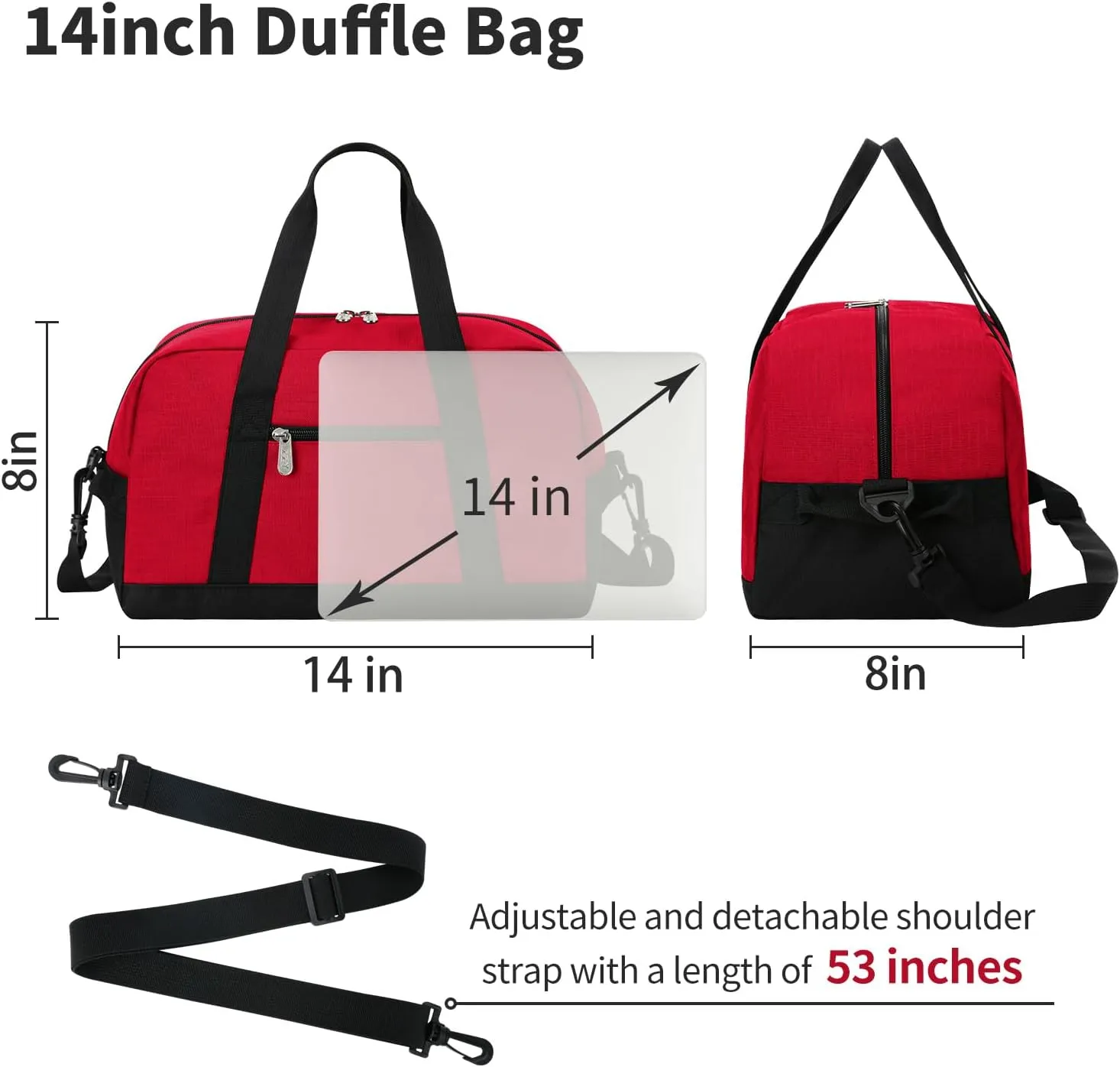 Small Gym Bag 14 inch lightweight Carry On Mini Duffel Bag for Travel Sport - Red