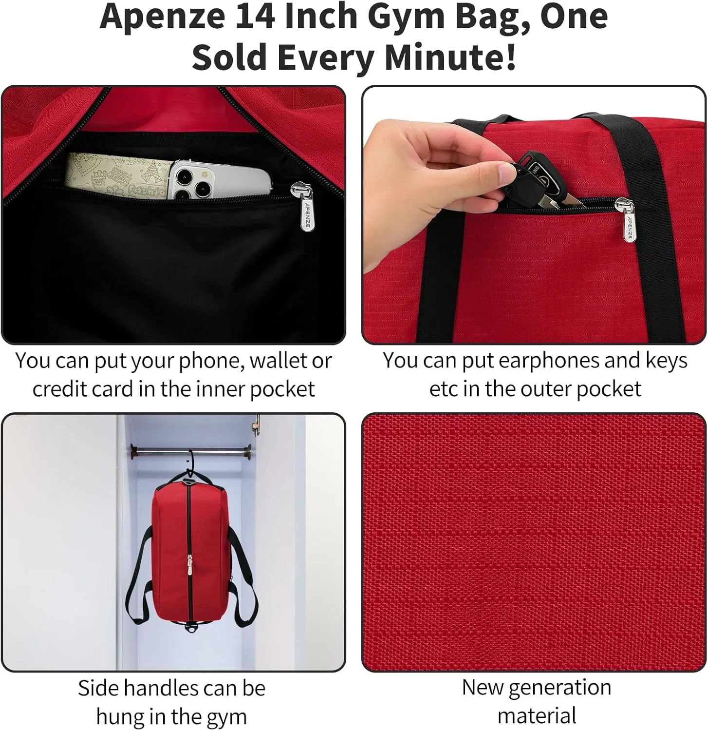 Small Gym Bag 14 inch lightweight Carry On Mini Duffel Bag for Travel Sport - Red