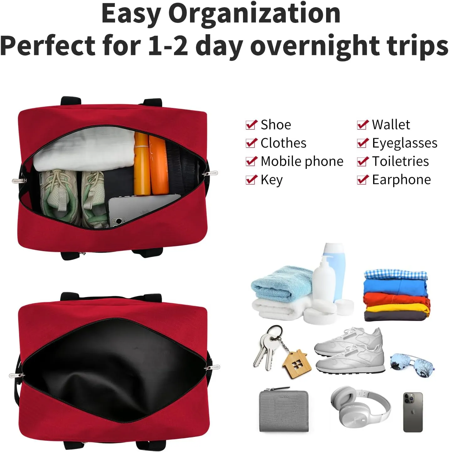 Small Gym Bag 14 inch lightweight Carry On Mini Duffel Bag for Travel Sport - Red