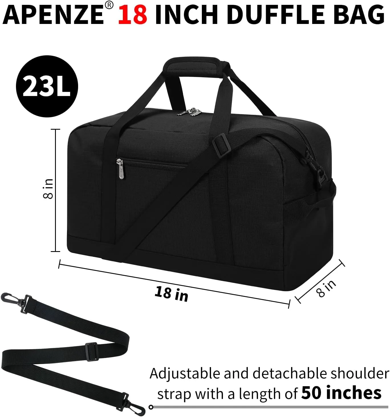 Small Gym Bag 19 inch Carry On Duffel Bag for Weekender Travel - Black