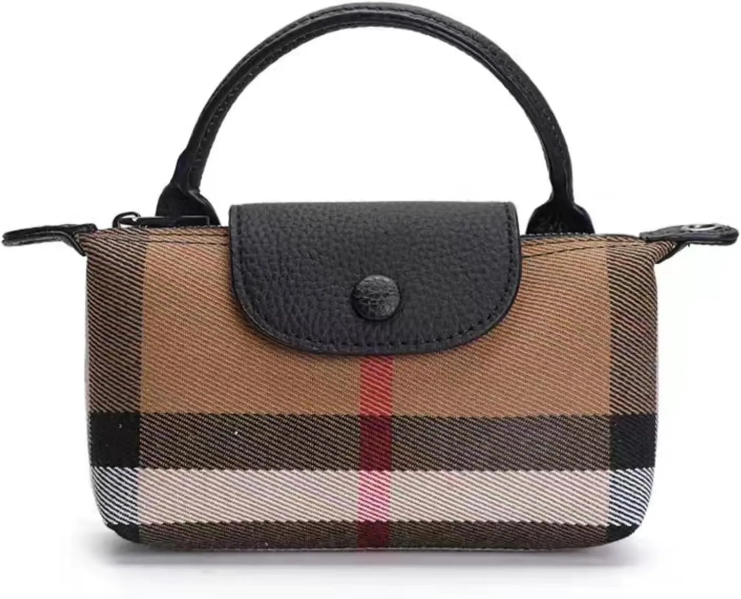Small Luxury Plaid Handbag for Women, Top Handle Luxury Canvas Crossbody Bag Genuine Leather Shoulder Purse Satchel