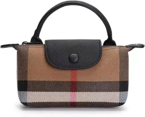 Small Luxury Plaid Handbag for Women, Top Handle Luxury Canvas Crossbody Bag Genuine Leather Shoulder Purse Satchel