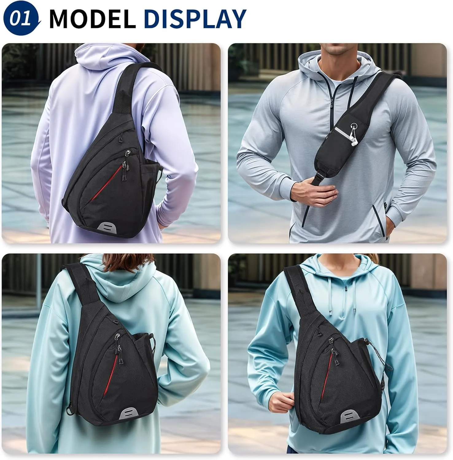 Small Sling Bag Crossbody Hiking Bag 9.36L Shoulder Bag with Headphone Jack, Man Women Crossbody Casual Backpack for Travel, Camping (Black)